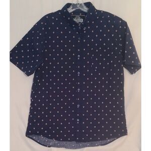 Descendent NYC Slim Fit ++ Flex Men’s Navy Button Fox Print Large Shirt